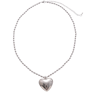 Elegant silver heart pendant necklace with polished oval bead chain for women