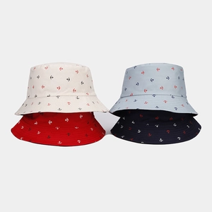 Nautical Anchor Print Cotton Bucket Hat Foldable Sun Protection Fisherman Cap Outdoor Travel Unisex Casual
