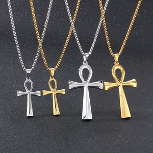 Ancient Egyptian Ankh cross pendants in gold and silver steel showing size variations