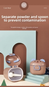 Detail of cute bear milk powder box with hygienic separate scoop storage design