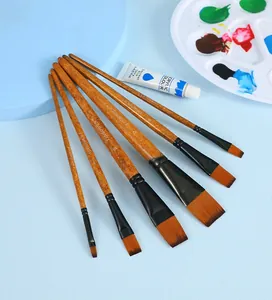 Flat tip nylon paint brushes set with wooden handles for acrylic and oil painting