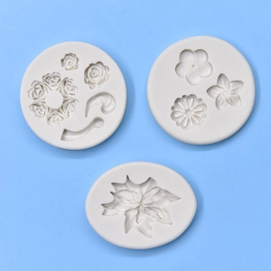 3-piece white silicone mold set with floral rose and leaf patterns for DIY crafts
