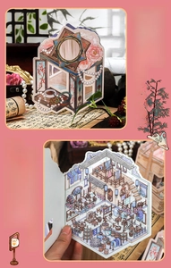Detailed 3D pop-up stickers featuring traditional Chinese architecture and flap design