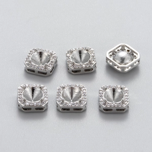 Set of six silver square zircon earring base settings for DIY jewelry accessories