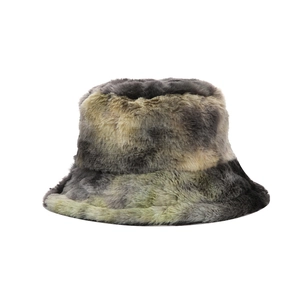 Chapeau bob en peluche tie-dye dégradé arc-en-ciel en fausse fourrure épaisse