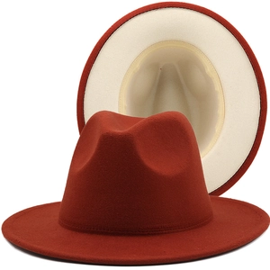 Retro Fedora Hat Two Tone Color Block Wide Flat Brim Felt Jazz Hat Unisex Polyester Cotton Blend British Style