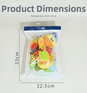 Detailed size measurement of baby plush giraffe toy showing 33cm by 22.5cm dimensions