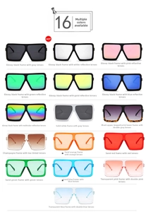 Detailed grid view showcasing sixteen color combinations for square frame sunglasses