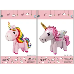 Ballons licorne 3D en aluminium rose et violet pour la décoration de fêtes d'anniversaire