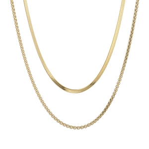 Double-layered 18K gold plated titanium steel snake and box chain necklace for women