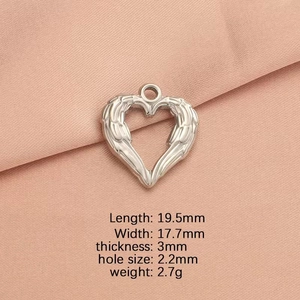 Detailed size parameters of silver heart wing pendant for DIY jewelry making