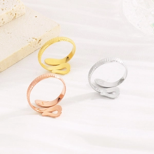 Classic gold, silver, and rose gold snake skin pattern adjustable hollow open rings