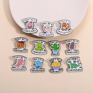 Cute pink dinosaur and cartoon enamel pins set featuring creative English slogan badges