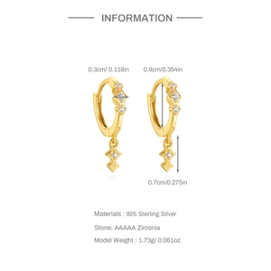 Spécifications de taille pour boucles d'oreilles étoile en argent S925 doré avec zircons AAAAA
