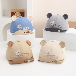 Quick-dry baby sun hats with cute teddy ears and soft brim in four diverse colors