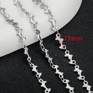 Macro view of 12mm silver stainless steel dolphin link chain for jewelry making