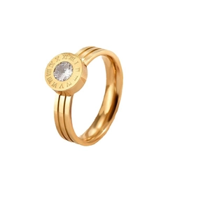 Anello dorato con numeri romani e zircone bianco con design a tre strati