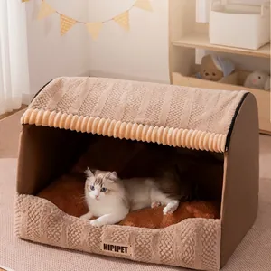 Enclosed Pet Bed Warm Thickened Cat House Plush Soft Faux Fur Removable Anti Slip Washable Indoor For Cats And Dogs