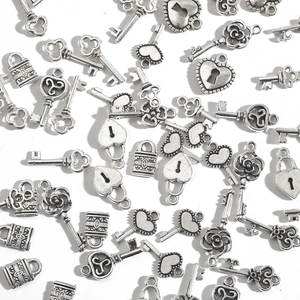 Bulk vintage alloy key and heart lock pendants in silver finish for DIY jewelry making