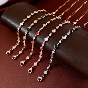 Bracciale Fiore Di Trifoglio Rame Placcato Oro Con Zircone E Piastra Di Acido Acetico Gioielli Eleganti Accessorio Donna