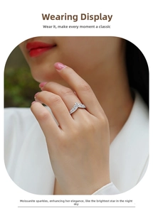 Detailed view of S925 silver crown moissanite ring worn on finger in natural light