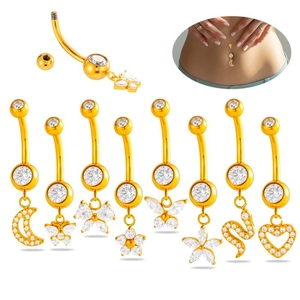 Trendy G23 Titanium Belly Button Rings Zircon Butterfly Moon Snake Heart Pendant Navel Piercing Jewelry For Women