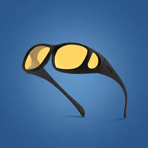 Driving night vision glasses with yellow lenses and black matte frames over-glasses