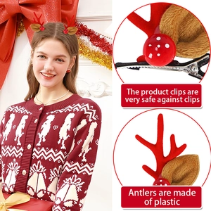 Christmas reindeer antler hair clips with red mushroom decor and safe metal clips