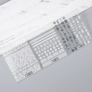 5D nail art stickers with white lace patterns and black English word designs TS073