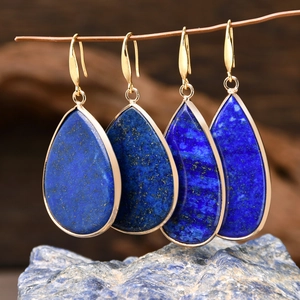 Natural Lapis Lazuli Drop Hook Earrings Geometric Round Square Waterdrop Stone Vintage Jewelry For Women