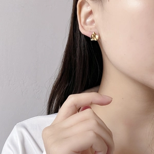 French vintage S925 silver irregular gold earrings with minimalist wrinkled texture