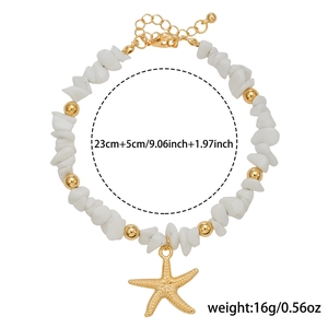 Detail view of adjustable seashell anklet with starfish charm and size measurements