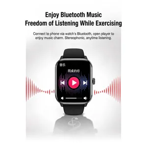 QS11 Smart Watch with Bluetooth music control and heart rate monitoring in black silicone
