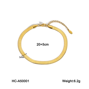 Detailed close-up of 5mm 18k gold-plated stainless steel herringbone chain anklet