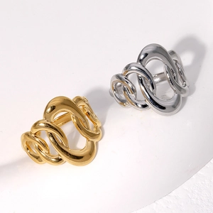 Geometric Irregular Chain Link Ring Stainless Steel Adjustable Open Band Punk Style For Women