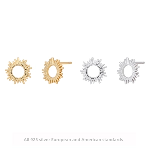 Sun Starburst Stud Earrings 925 Sterling Silver Radiant Light Hollow Geometric Minimalist Fashion Jewelry For Women