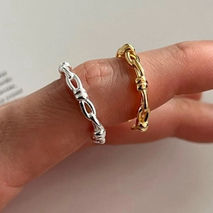 925 Sterling Silver Woven Open Ring Adjustable Minimalist Braided Chain Link Jewelry For Women
