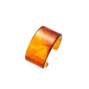 Minimalist amber resin open bangle with stylish brown marble texture on white background