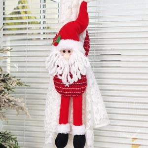 Christmas Curtain Tiebacks Santa Claus Snowman Long Legged Plush Knitted Fabric Home Holiday Festive Decor Cartoon Doll Ornaments