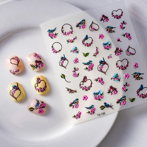 Autocollants à ongles adhésifs avec motifs oiseaux et fleurs pour manucure DIY