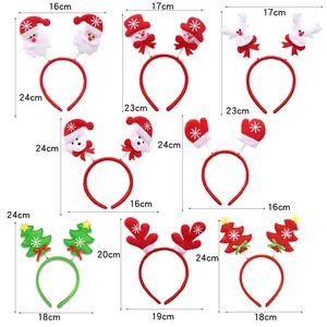 Detailed size chart for Christmas headbands featuring Santa, Snowman, and Reindeer designs