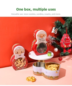 Detail of Santa Claus tin boxes and cookie containers for Christmas gift packaging