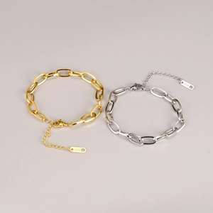 Minimalist Paperclip Link Chain Bracelet 316L Stainless Steel 18K Gold Plated Adjustable Fashion Jewelry For Women