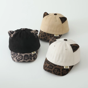 Casquette De Baseball Enfant Daim Imprimé Léopard Oreilles De Chat Automne Hiver Chapeau À Visière Chaud Mode