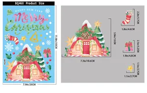 Detailed dimension sheet for Christmas window stickers featuring house and gift icons