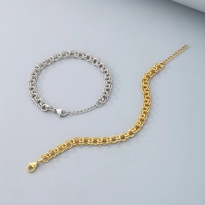 Bracelets à maillons en acier inoxydable doré 18 carats et argent avec fermoir mousqueton