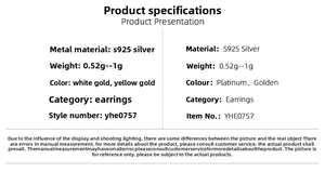 Detailed specifications for S925 sterling silver hoop earrings in silver and gold colors