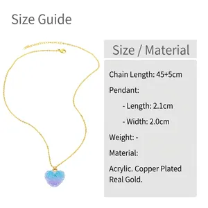 Collier avec pendentif cœur doré et acrylique dégradé violet style minimaliste