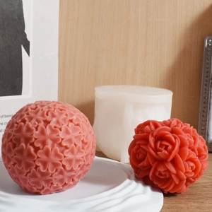 DIY rose flower and clover sphere silicone mold for handmade scented candle making
