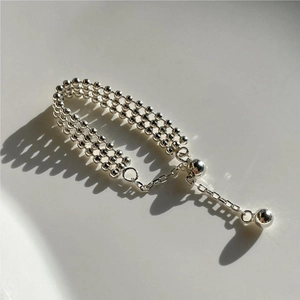 Three-layer 925 sterling silver beaded bracelet with adjustable extension chain
